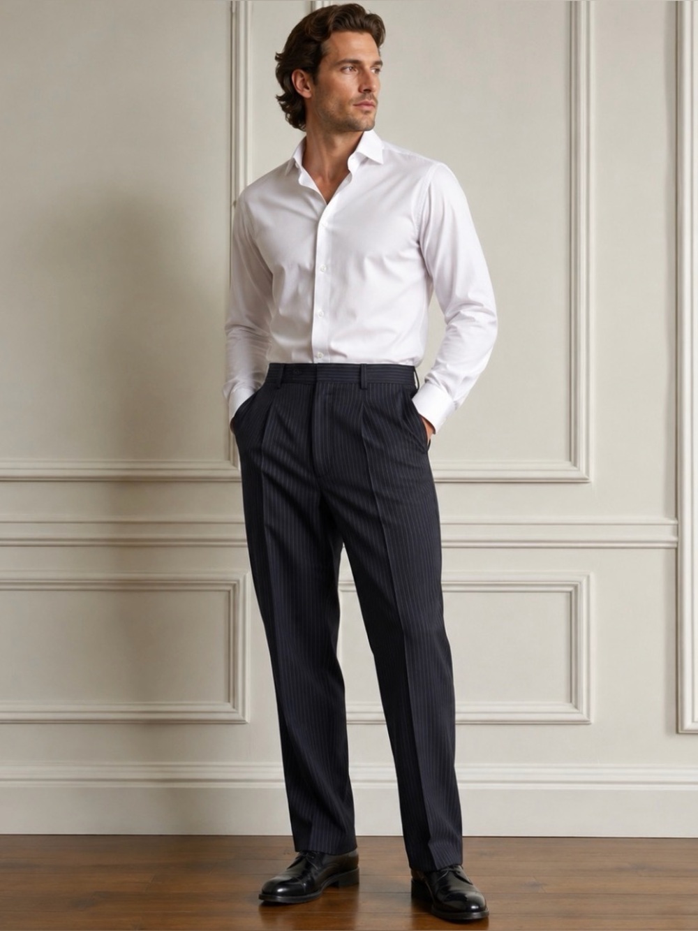 Burberry London Navy Pinstripe Wool Dress Pants Trousers Size 50 Classic Luxury